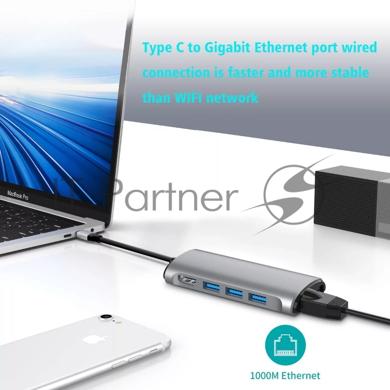 Кабель-адаптер USB3.1 Type-CM-->HDMI 4K*60Hz +3USB3.0+RJ45+TF+SD+PD charging VCOM <CU463>