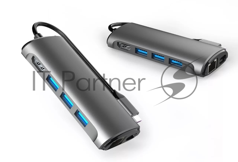 Кабель-адаптер USB3.1 Type-CM-->HDMI 4K*60Hz +3USB3.0+RJ45+TF+SD+PD charging VCOM <CU463>