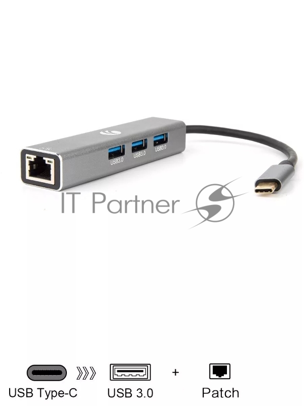 Кабель-концентратор USB 3.1 Type-Cm --> RJ-45+3port USB3.0(f) Aluminum Shell VCOM <DH311A>