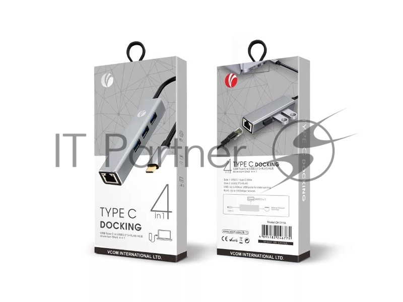 Кабель-концентратор USB 3.1 Type-Cm --> RJ-45+3port USB3.0(f) Aluminum Shell VCOM <DH311A>