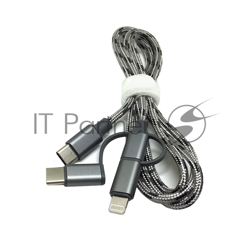 Переходник USB type C 3.1 to Lightning + microUSB + USB type C 3.1 , 1метр, нейлоновая оплетка, цвет серый EtyC3i1gr Espada