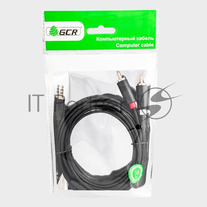 Кабель-переходник Greenconnect аудио 1.0m jack 3,5mm / 2 х RCA , черный, M/M, GCR-51723