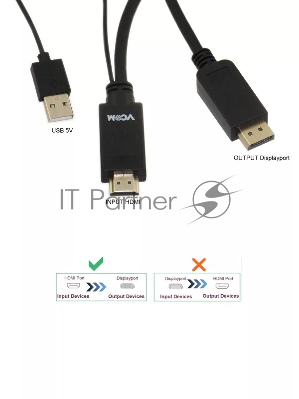 Кабель-переходник HDMI(M) +USB---> DP(M) 4K*30Hz 1.8M, VCOM [CG599C-1.8M) Кабель-переходник HDMI(M) +USB---> DP(M) 4K*30Hz 1.8M, VCOM [CG599C-1.8M)