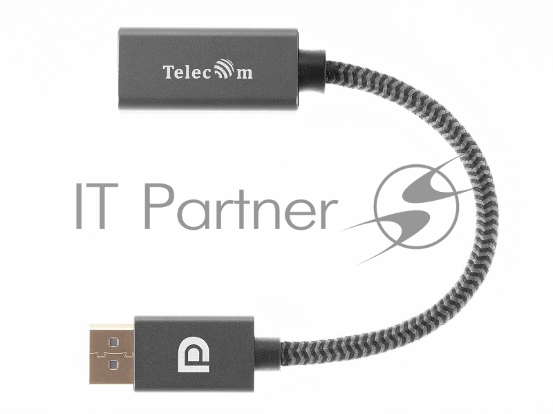Кабель-переходник DP --> HDMI-F 0.2m , серый металлик, оплетка, 4K@60Hz, Telecom (TA560)