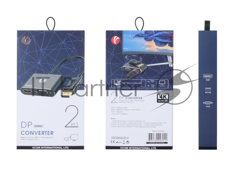 Кабель-переходник DisplayPort(M) ---> HDMI(F)+VGA(F)4K@30Hz VCOM Allum shell<CG640M-0.15>