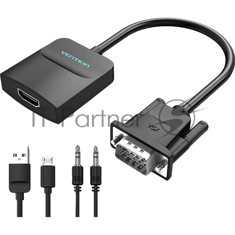 Мультимедиа конвертер Vention VGA + аудио > HDMI, гибкий, черный