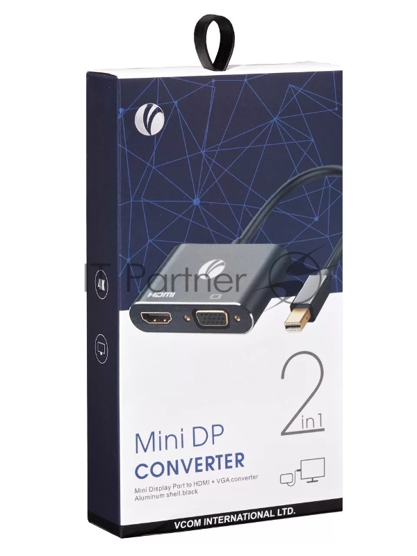 Кабель-переходник miniDisplayPort(M) ---> HDMI(F)+VGA(F)4K@30Hz VCOM Allum shell<CG646M-0.15>