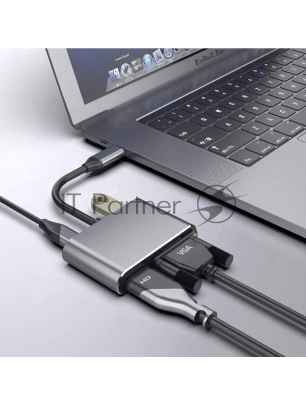 Кабель-концентратор USB3.1 TypeCm -->HDMI+USB3.0+PD+VGA Alum Grey 4K@30Hz, Telecom<TUC055>