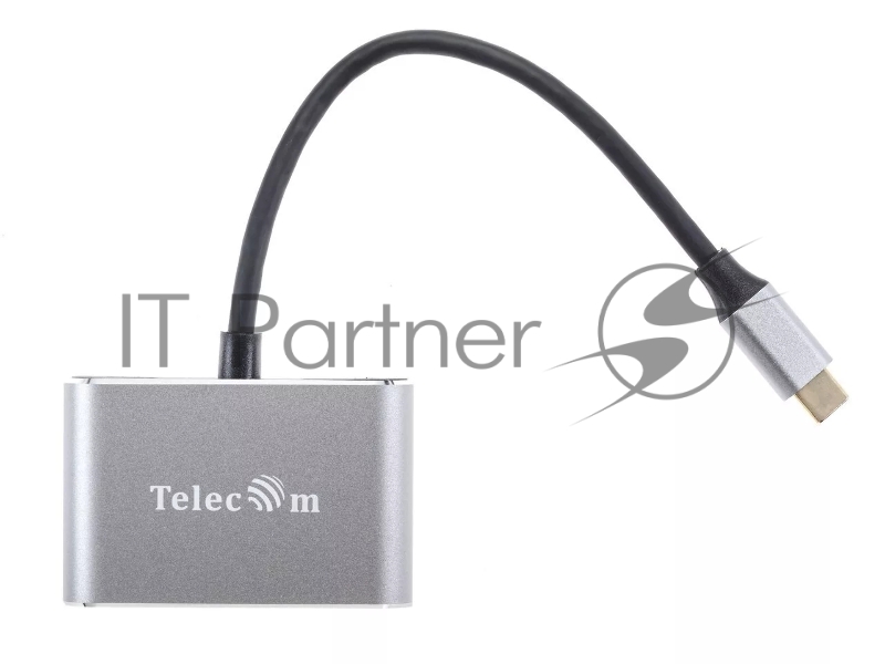 Кабель-концентратор USB3.1 TypeCm -->HDMI+USB3.0+PD+VGA Alum Grey 4K@30Hz, Telecom<TUC055>