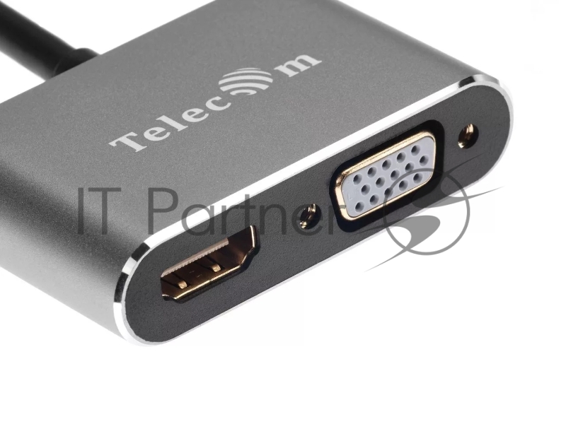 Кабель-концентратор USB3.1 TypeCm -->HDMI+USB3.0+PD+VGA Alum Grey 4K@30Hz, Telecom<TUC055>