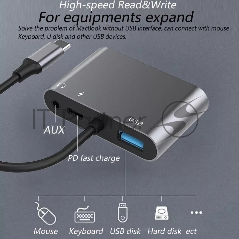 Адаптер USB Type-Cm-->VGA, HDMI 4k*30Hz, USB3.0, PD, Audio,iOpen (Aopen/Qust/VCOM)<ACU4511>