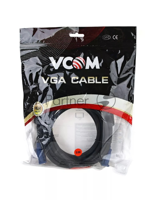 Кабель VCOM VVG6460-5MO Кабель удлинительный Монитор-SVGA card (15M-15F) 5m, 2 фильтра