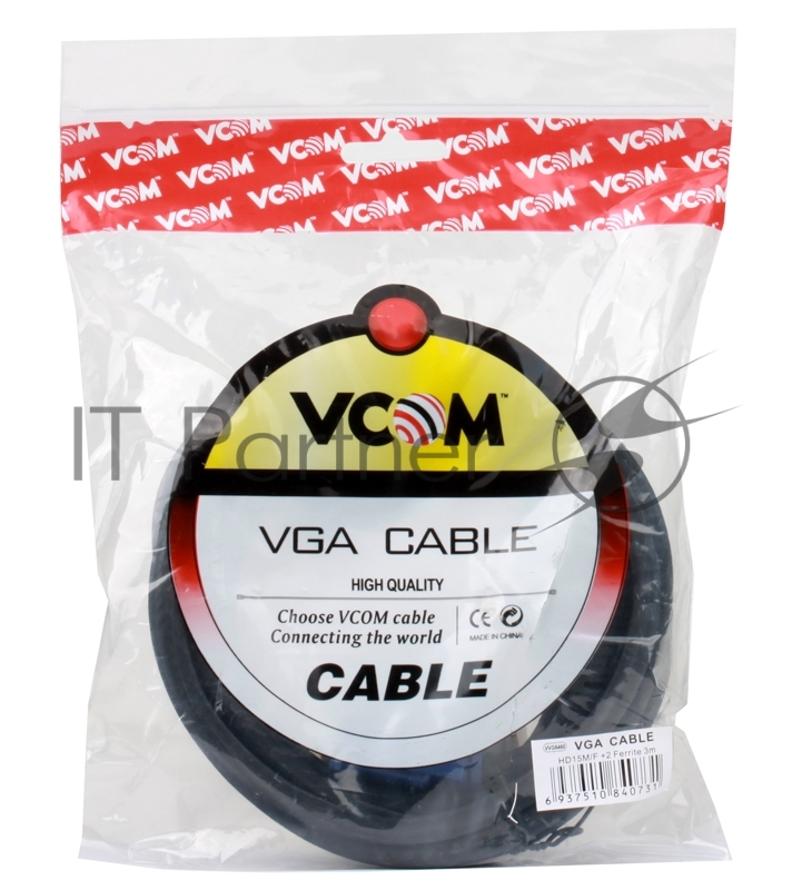 Кабель VCOM VVG6460-3MO Кабель удлинительный Монитор-SVGA card (15M-15F) 3m, 2 фильтра
