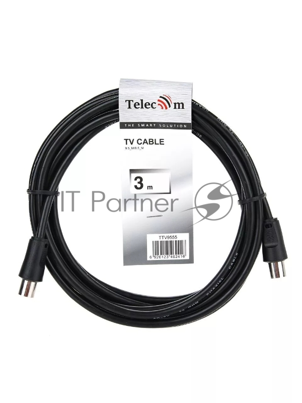 Кабель соединительный антенный 9.5mm, 75Ом,ТВ-М-->ТВ-M, 3m, Telecom (TTV9555-3M)