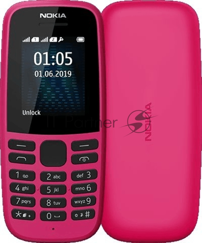 Мобильный телефон Nokia 105 SS TA-1203 Pink 1.77 160x120, 4MB RAM, 4MB, 1 Sim, 2G, Micro-USB, 800mAh, S30+, 74,04 г, 119 ммx49,2 ммx14,4 мм