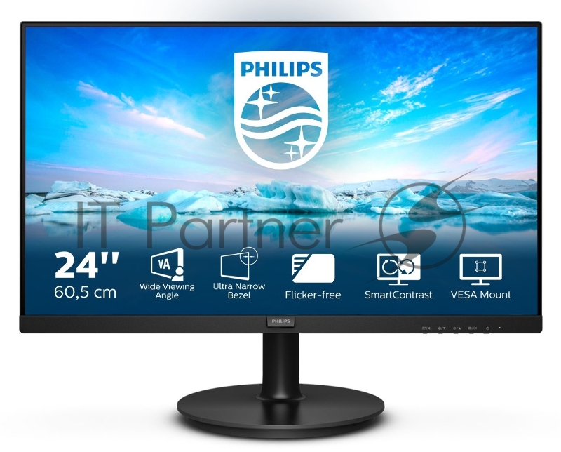 Монитор 23.8 PHILIPS 241V8L/00(01) Black (VA, 1920x1080, 75Hz, 4 ms, 178°/178°, 250 cd/m, 3000:1, +HDMI)