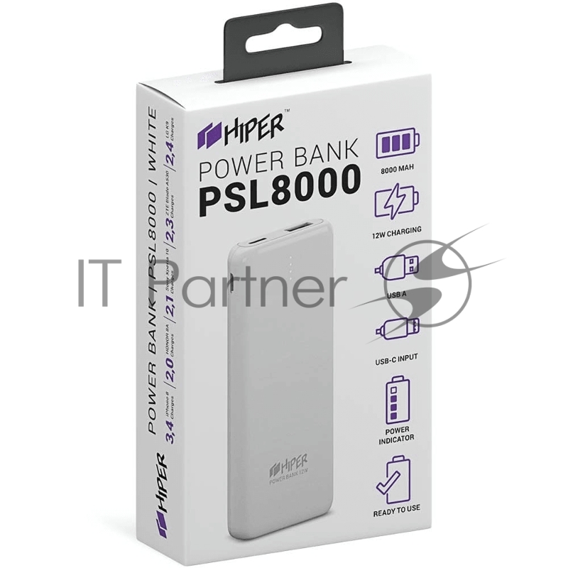 Внешний аккумулятор HIPER PSL8000 Li-Pol 8000 mAh 2.4A 1xUSB 1xType-C белый