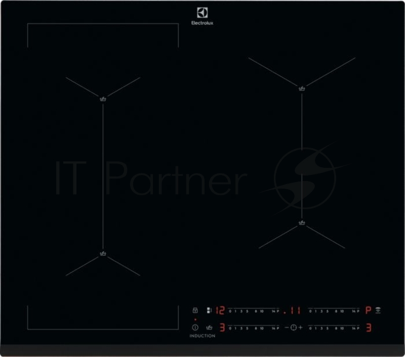 Встраиваемая варочная панель ELECTROLUX Встраиваемая варочная панель ELECTROLUX/ индукционная варочная поверхность, цвет: Черный, индивидуальный слайдер для каждой зоны нагрева, 3-хступенчатая индикация остаточного тепла,акустический сигнал (вкл/выкл