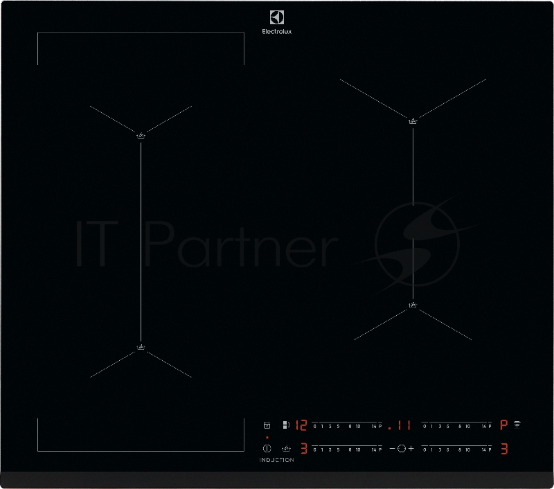 Встраиваемая варочная панель ELECTROLUX Встраиваемая варочная панель ELECTROLUX/ индукционная варочная поверхность, цвет: Черный, индивидуальный слайдер для каждой зоны нагрева, 3-хступенчатая индикация остаточного тепла,акустический сигнал (вкл/выкл