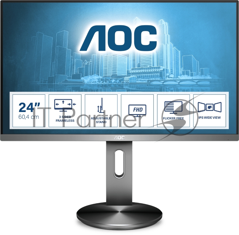 Монитор AOC 23.8 Professional I2490PXQU/BT(00/01) темно-серый IPS LED 4ms 16:9 HDMI M/M матовая HAS Pivot 1000:1 250cd 178гр/178гр 1920x1080 D-Sub DisplayPort FHD USB 5.53кг