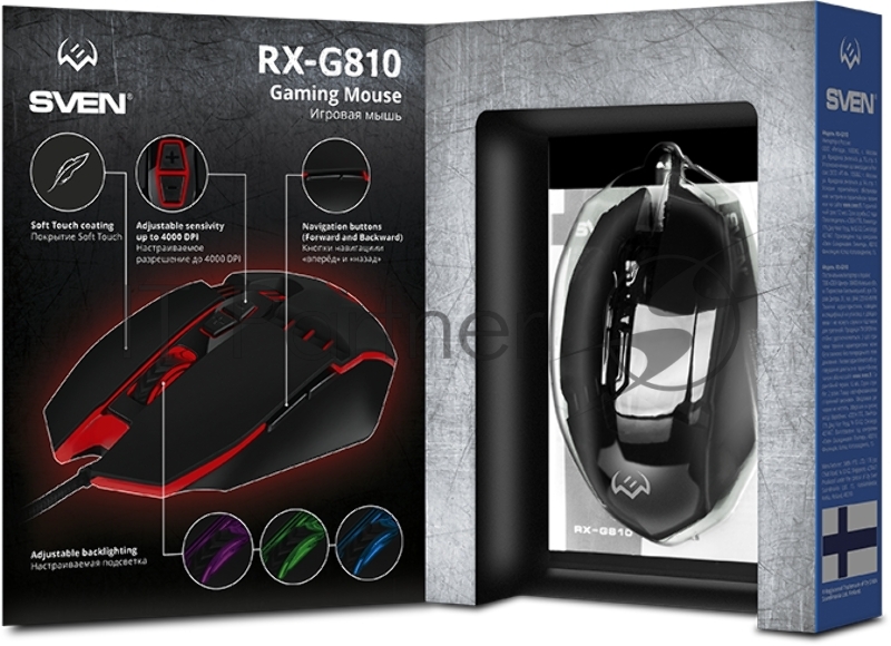 Игровая мышь SVEN RX-G810 (5+1кл. 800-4000 DPI, ПО, SoftTouch, подсветка, игров. упак) Игровая мышь SVEN RX-G810 (5+1кл. 800-4000 DPI, ПО, SoftTouch, подсветка, игров. упак)