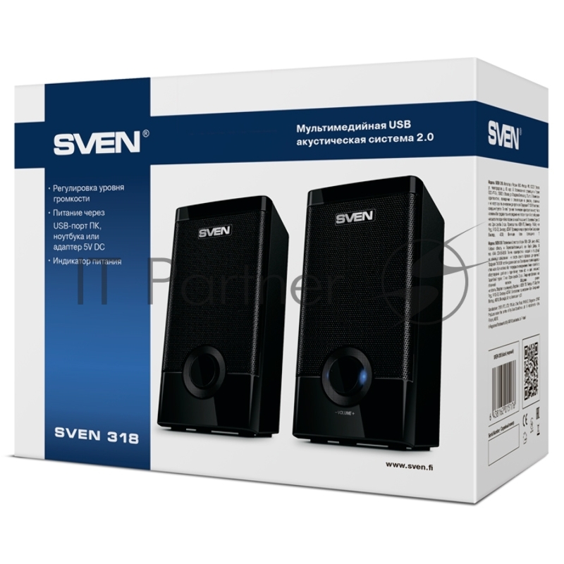 Колонки SVEN 318 черный {USB-порт ПК, ноутбука или адаптер 5V DC}
