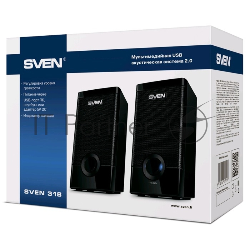 Колонки SVEN 318 черный {USB-порт ПК, ноутбука или адаптер 5V DC}