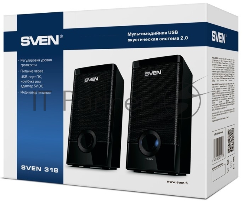 Колонки SVEN 318 черный {USB-порт ПК, ноутбука или адаптер 5V DC}