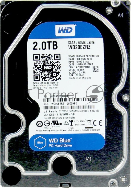 Жесткий диск 2TB WD Caviar Blue (WD20EZRZ) {Serial ATA III, 5400 rpm, 64Mb buffer} 3.5