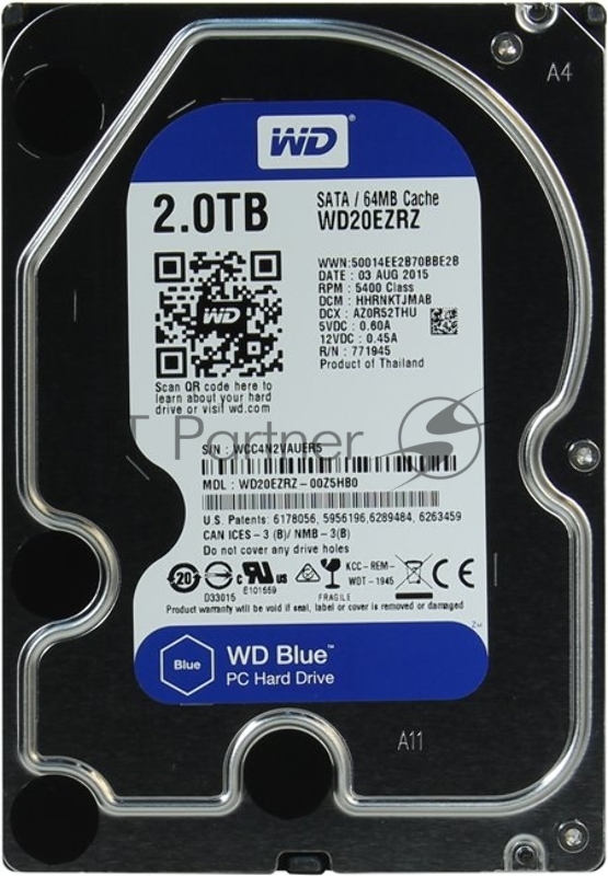 Жесткий диск 2TB WD Caviar Blue (WD20EZRZ) {Serial ATA III, 5400 rpm, 64Mb buffer} 3.5