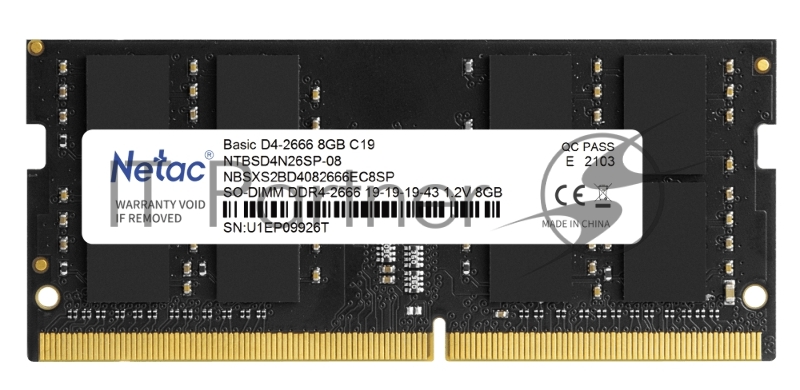 Модуль памяти SO-DIMM DDR4 Netac Basic 8GB 2666MHz CL19 1.2V / NTBSD4N26SP-08