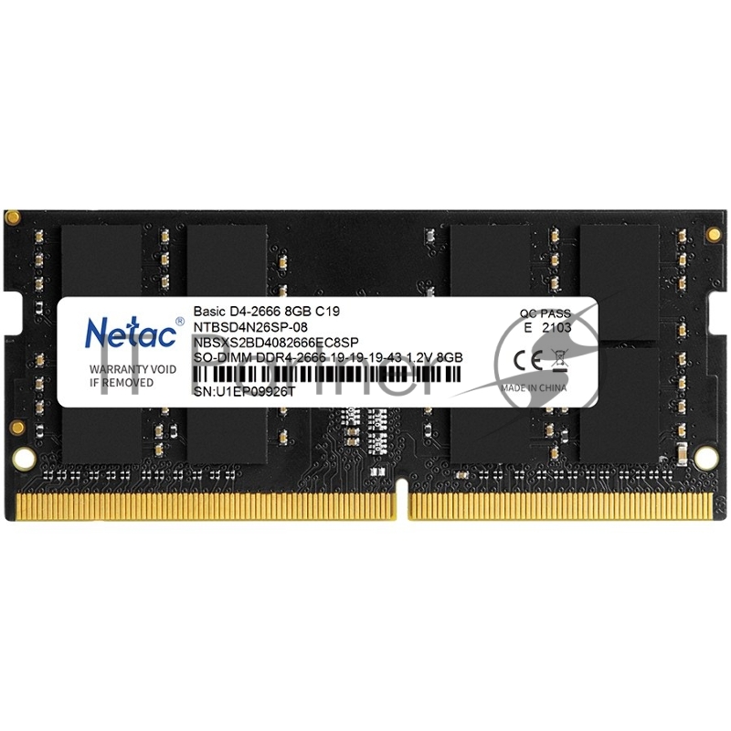 Модуль памяти SO-DIMM DDR4 Netac Basic 8GB 2666MHz CL19 1.2V / NTBSD4N26SP-08