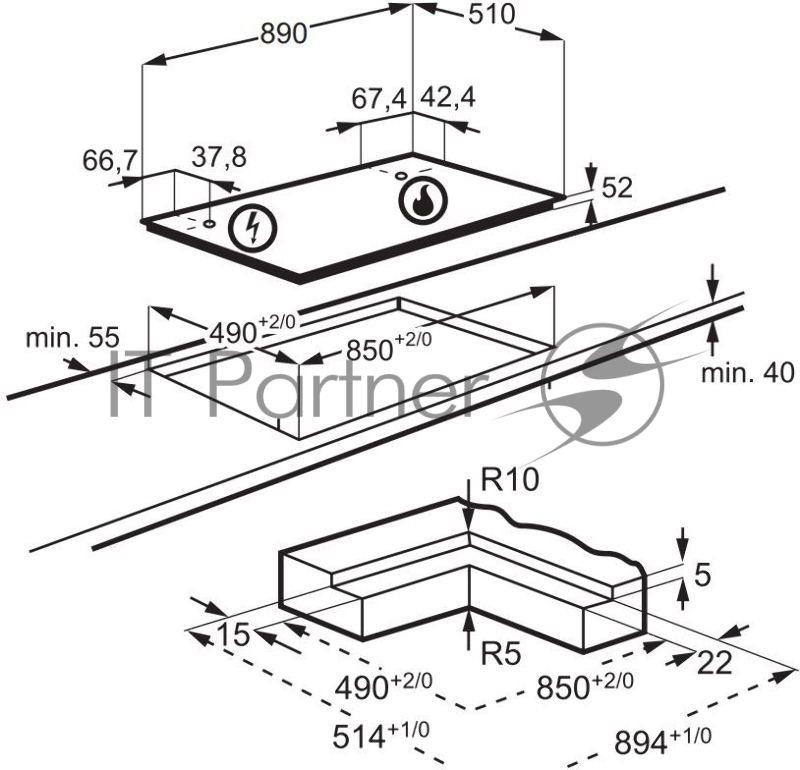 Встраиваемая газовая панель ELECTROLUX KGV9539IK