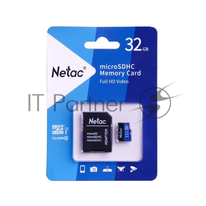 Флеш карта microSDHC 32GB Netac P500 <NT02P500STN-032G-R> (с SD адаптером) 80MB/s