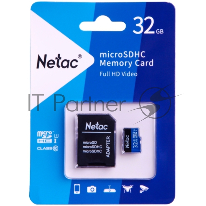 Флеш карта microSDHC 32GB Netac P500 <NT02P500STN-032G-R> (с SD адаптером) 80MB/s