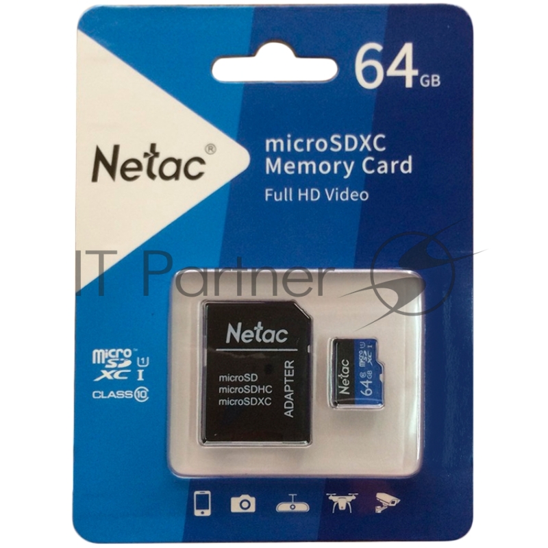 Флеш карта microSDHC 64GB Netac P500 <NT02P500STN-064G-R> (с SD адаптером) 80MB/s