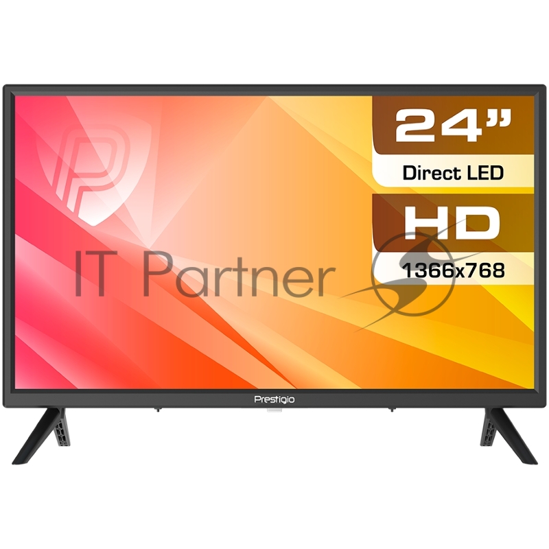 Телевизор Prestigio 24 PTV24SN04Z чёрный (1366x768) TFT LED, 200cd/m2, USB, HDMI, VGA, RCA, CI+ slot, Coaxial, Multimedia player, DVB-T2/T/C/S2, 36W, MS3663, 2x3W speaker