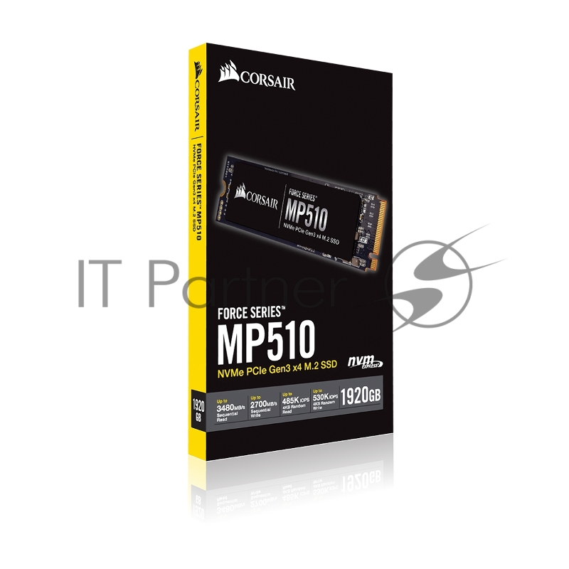 Накопитель M.2 2280 1920GB Corsair MP510 Client SSD CSSD-F1920GBMP510 PCIe Gen3x4 with NVMe, 3480/2700, IOPS 485/530K, MTBF 1.8M, 3D TLC, 3120TBW, NVMe 1.3, RTL