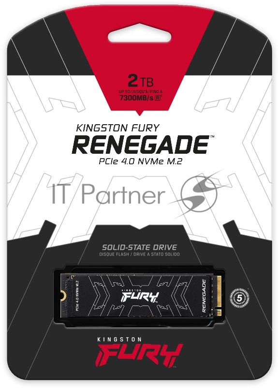 Накопитель SSD M.2 Kingston 2000Gb Fury Renegade <SFYRD/2000G> (PCI-E 4.0 x4, up to 7300/7000Mbs, 1000000 IOPS, 3D TLC, NVMe, 2000TBW, Phison E18, 22х80mm, LP graphen heatsink)