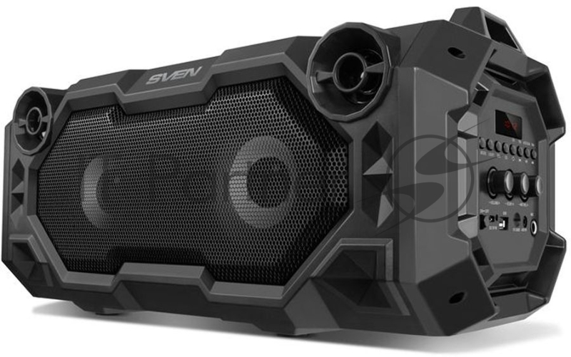 Мобильные колонки чёрные Sven PS-500 (2x18W, mini Jack, USB, Bluetooth, FM, micro SD, LED-дисплей, ПДУ, 2 x 2000 мA, LED подсветка)