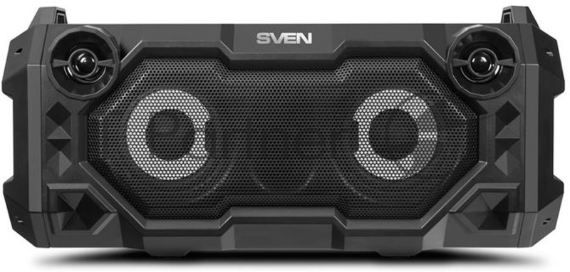 Мобильные колонки чёрные Sven PS-500 (2x18W, mini Jack, USB, Bluetooth, FM, micro SD, LED-дисплей, ПДУ, 2 x 2000 мA, LED подсветка)