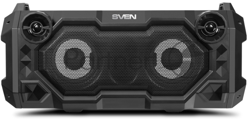 Мобильные колонки чёрные Sven PS-500 (2x18W, mini Jack, USB, Bluetooth, FM, micro SD, LED-дисплей, ПДУ, 2 x 2000 мA, LED подсветка)