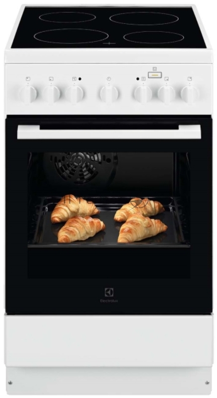 Электрическая плита ELECTROLUX/ Электрическая плита со стеклокерамикой, 50см шириной, белого цвета, мультифункциональная электрическая духовка с паром SteamBake, электрический гриль, механический таймер с отключением духовки, 11 режимов, полезны