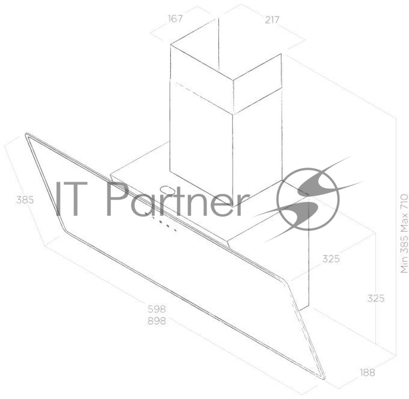 Вытяжка ELICA наклонная, 90см, 1200 м3, сенсорное управление, черное стекло