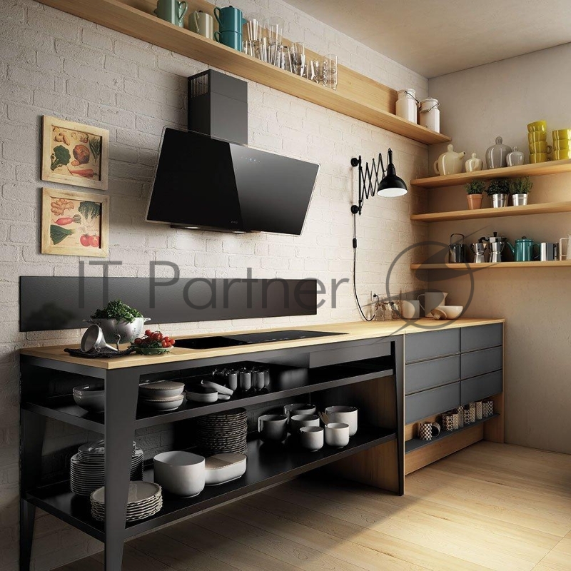 Вытяжка ELICA наклонная, 90см, 1200 м3, сенсорное управление, черное стекло