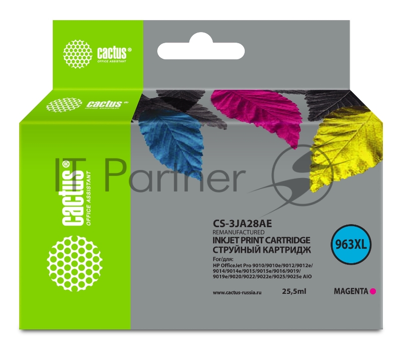 Картридж струйный Cactus 963XL CS-3JA28AE (есть ограничения по прошивке) пурпурный (25.5мл) для HP OfficeJet Pro 9010/9010e/9012/9014/9015/9016