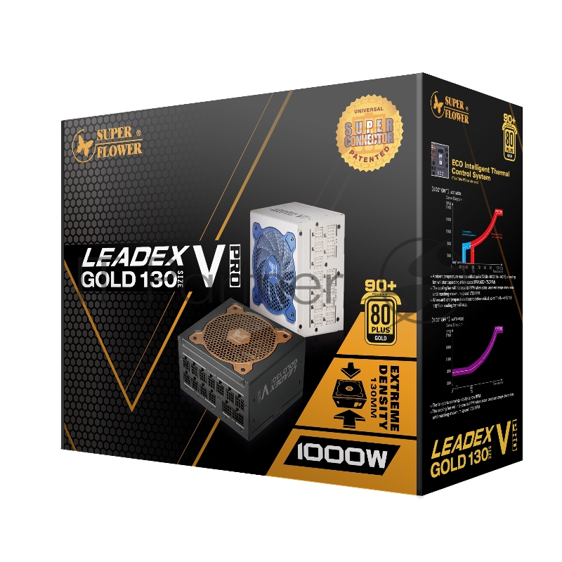 Блок питания Super Flower Power Supply Leadex V Gold PRO, 1000W, ATX, 120mm, 12xSATA, 8xPCI-E(6+2), APFC, 80+ Gold, Full Modular