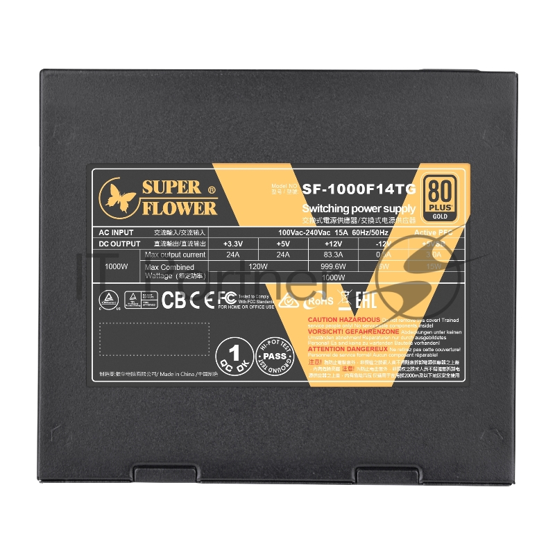 Блок питания Super Flower Power Supply Leadex V Gold PRO, 1000W, ATX, 120mm, 12xSATA, 8xPCI-E(6+2), APFC, 80+ Gold, Full Modular