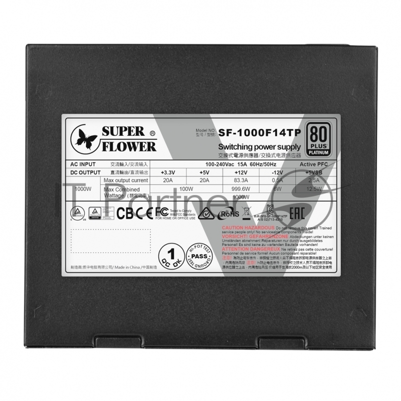 Блок питания Super Flower Power Supply Leadex V Pro Platinum, 1000W, ATX, 120mm, 12xSATA, 8xPCI-E(6+2), APFC, 80+ Platinum, Full Modular