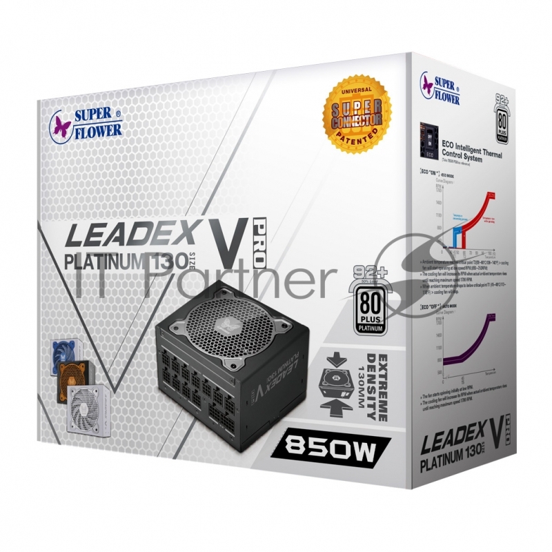 Блок питания Super Flower Power Supply Leadex V Pro Platinum, 850W, ATX, 120mm, 9xSATA, 6xPCI-E(6+2), APFC, 80+ Platinum, Full Modular